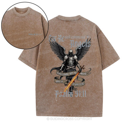 For He Will Command His Angels Christian Washed T-Shirt