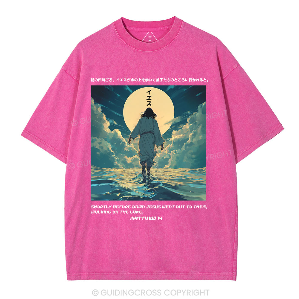 Jesus Walking on Water Chirstian Washed T-shirt