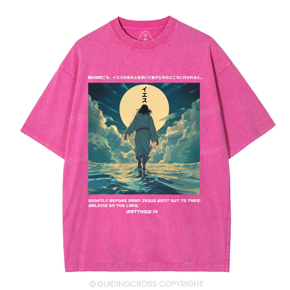 Jesus Walking on Water Chirstian Washed T-shirt