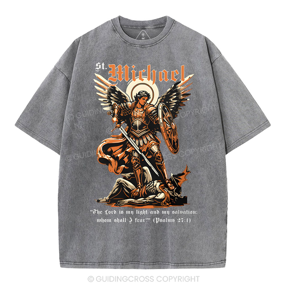 Saint Michael Archangel Christian Washed T-Shirt Sale - GuidingCross