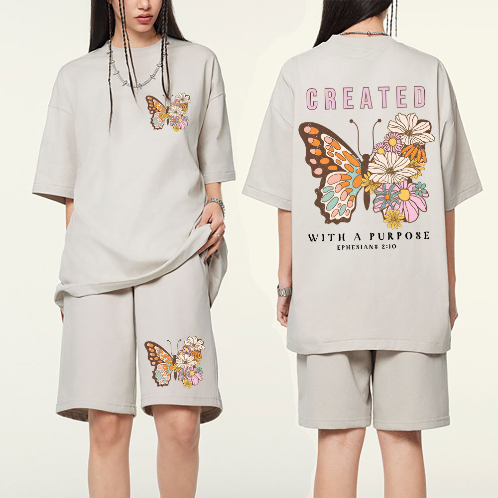 Created With Purpose Christian Washed T-Shirt & Shorts