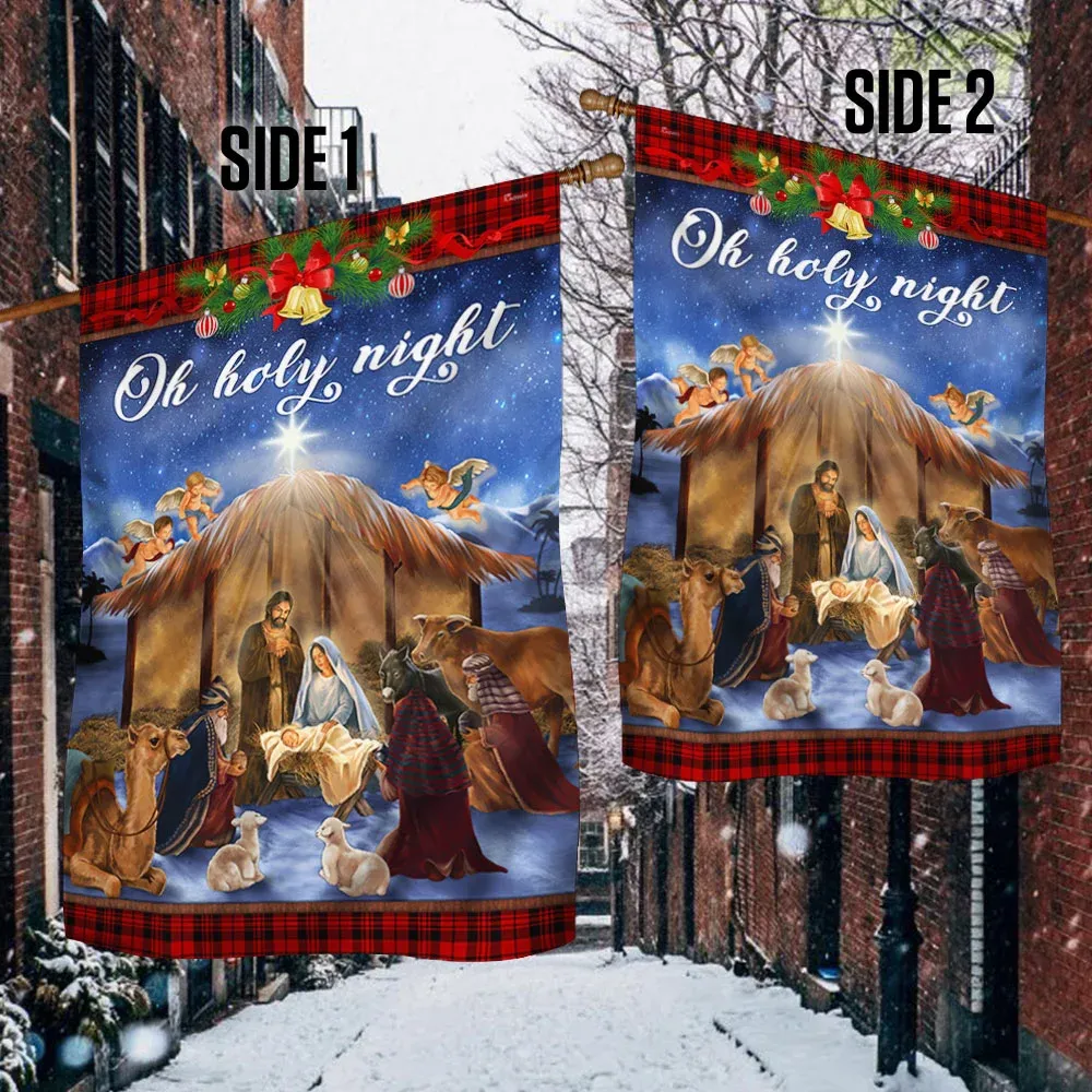 Nativity Scene Oh Holy Night Jesus Was Born Christmas Flag