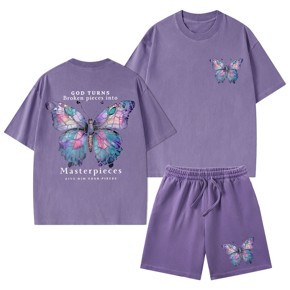 God Turns Broken Pieces Into Masterpieces Christian Washed T-Shirt & Shorts