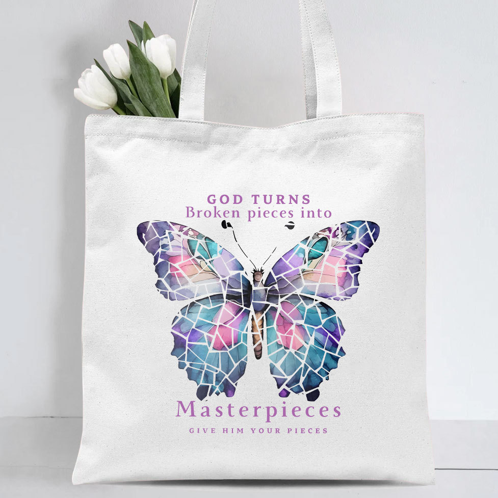 God Turns Broken Pieces Into Masterpieces Christian Canvas Tote Bag