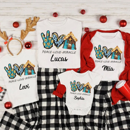 Peace And Love With Miracle Christian Christmas Family T-Shirt