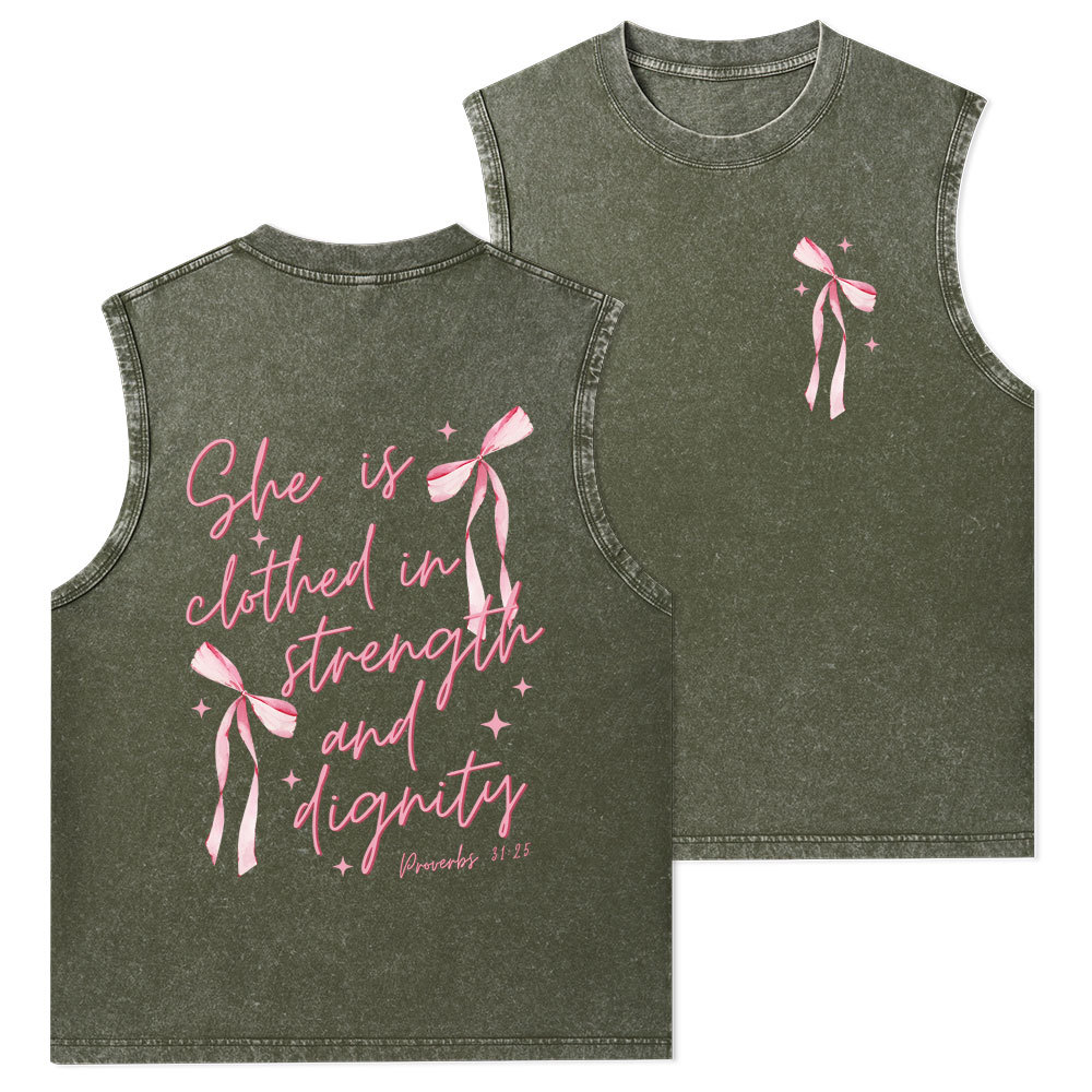 She Is Clothed In Strength And Dignity Christian Washed Tank Top