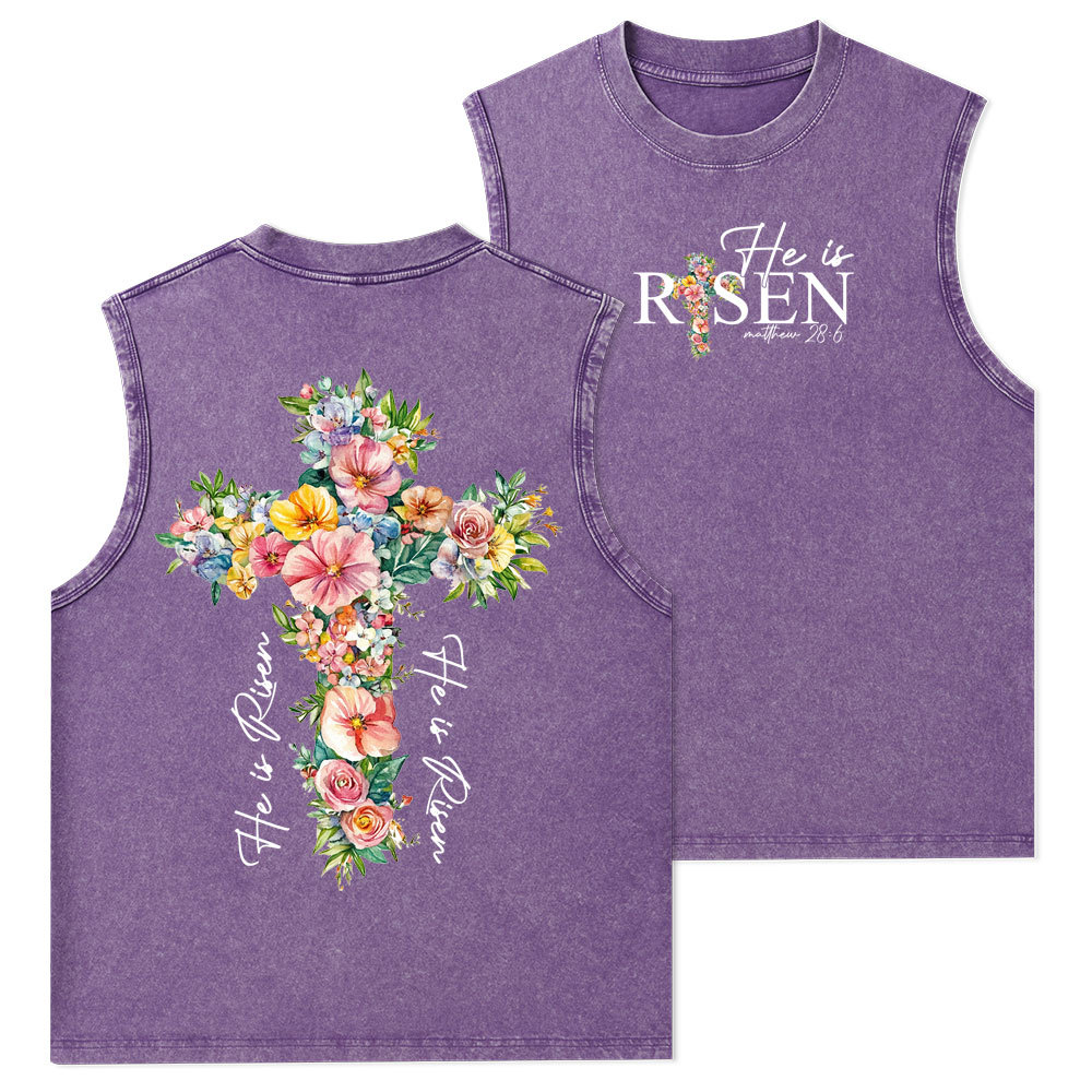 He Is Risen Christian Washed Tank Top