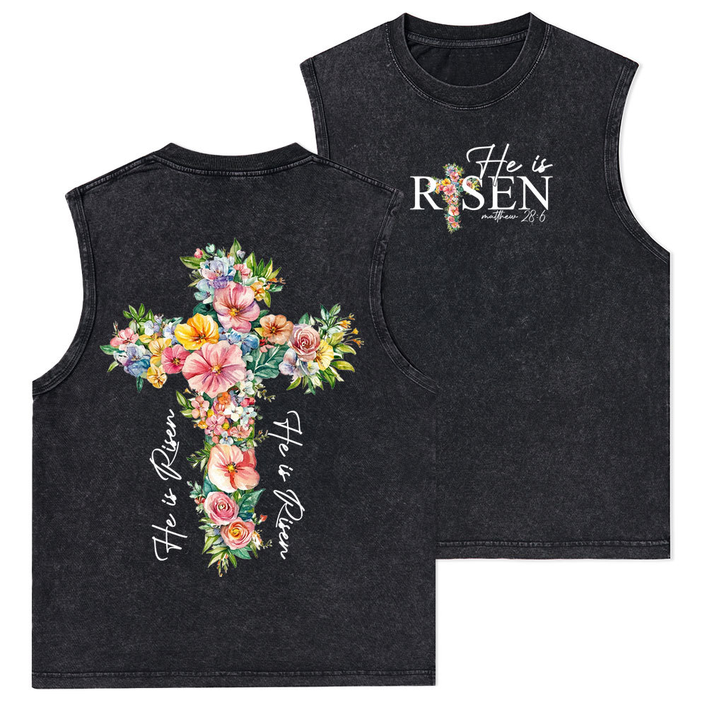 He Is Risen Christian Washed Tank Top