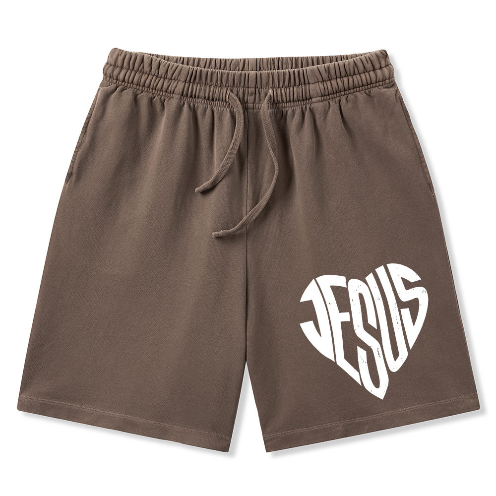 Jesus In My Hearts Christian Washed Shorts