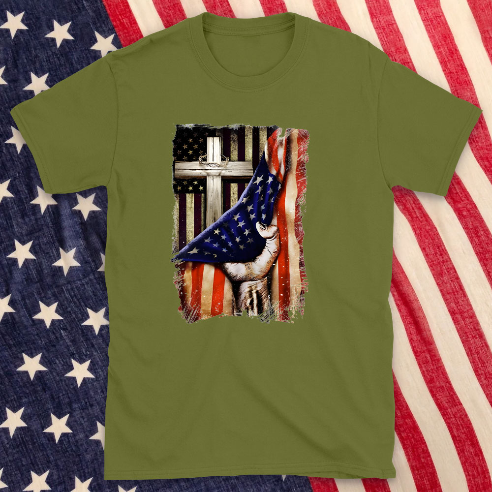 The Cross And America Flag Christian T-Shirt