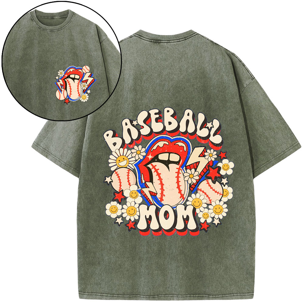Retro Groovy Baseball Washed T-Shirt