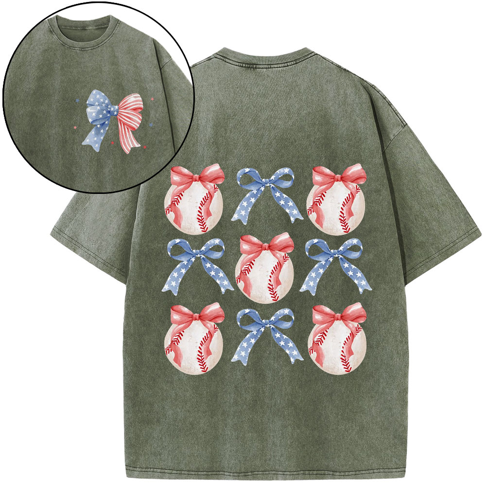Lovely Baseball Bow Baseball Washed T-Shirt