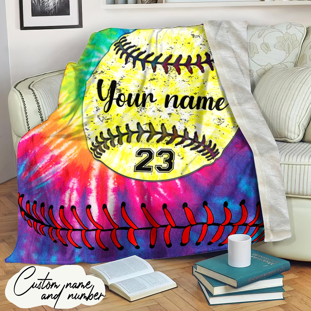 Personalized Baseball Tie Dye Blanket