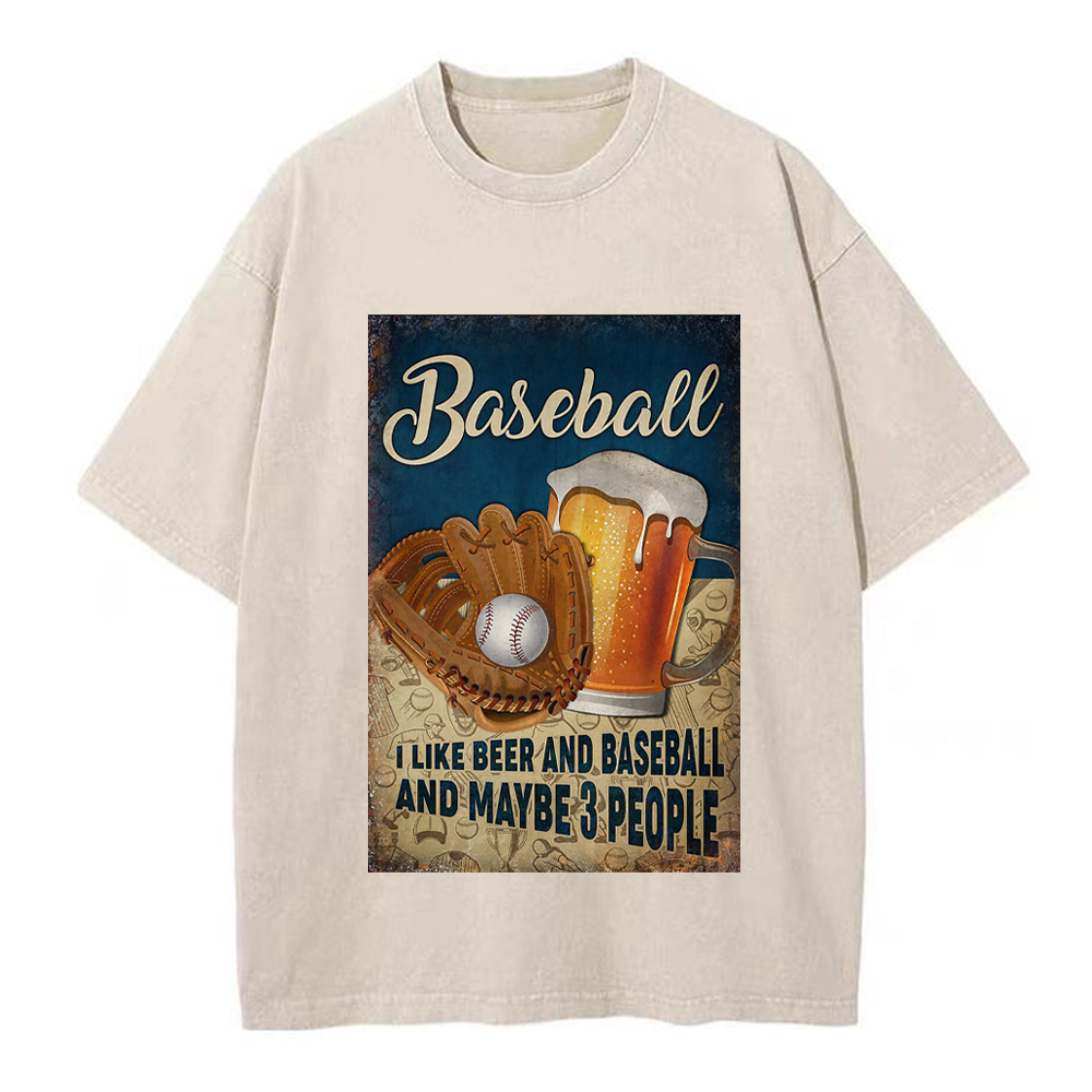 I Like Beer and Baseball Baseball Washed T-Shirt