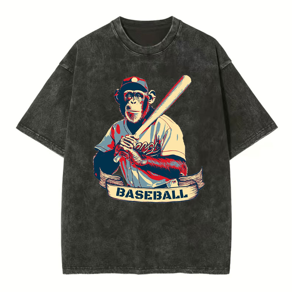 Baseball Chimpanzee Vintage Baseball Washed T-Shirt