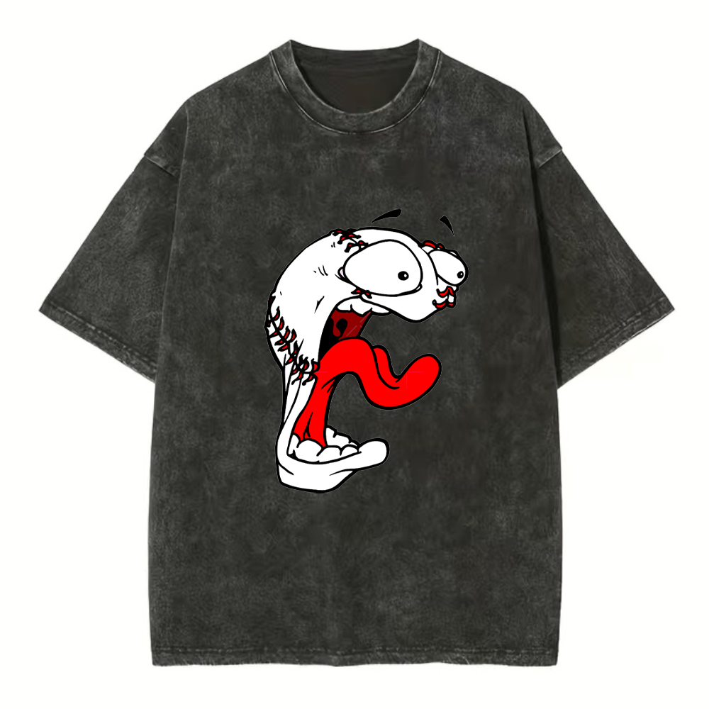 Funny Baseball Ball Cartoon Baseball Washed T-Shirt