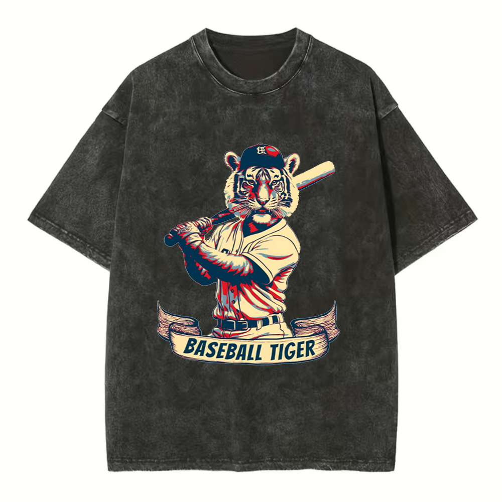 Baseball Tiger Vintage Baseball Washed T-Shirt