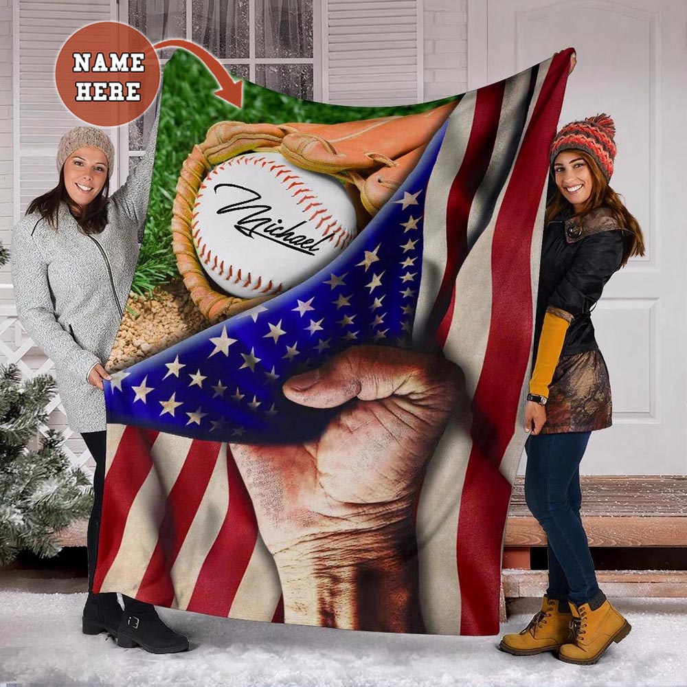 Personalized America Flag Baseball Blanket