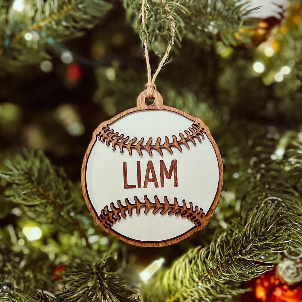 Personalized Wooden Christmas Baseball Ornament