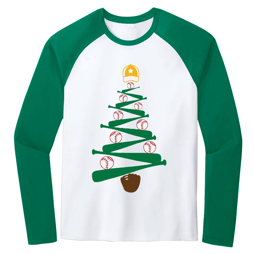 Christmas Baseball Tree Long Sleeve Raglan Shirt