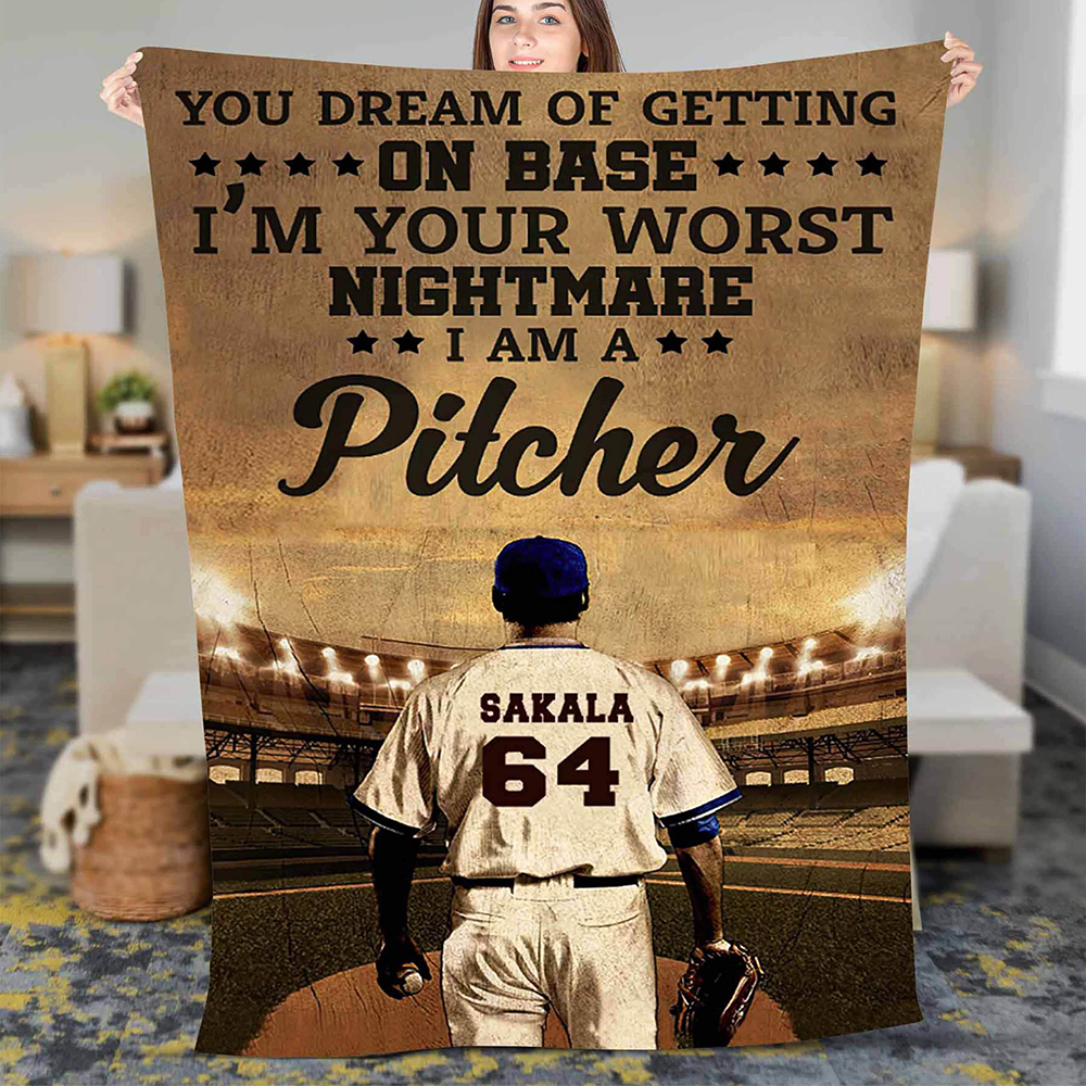 Personalized I Am A Pitcher Baseball Blanket