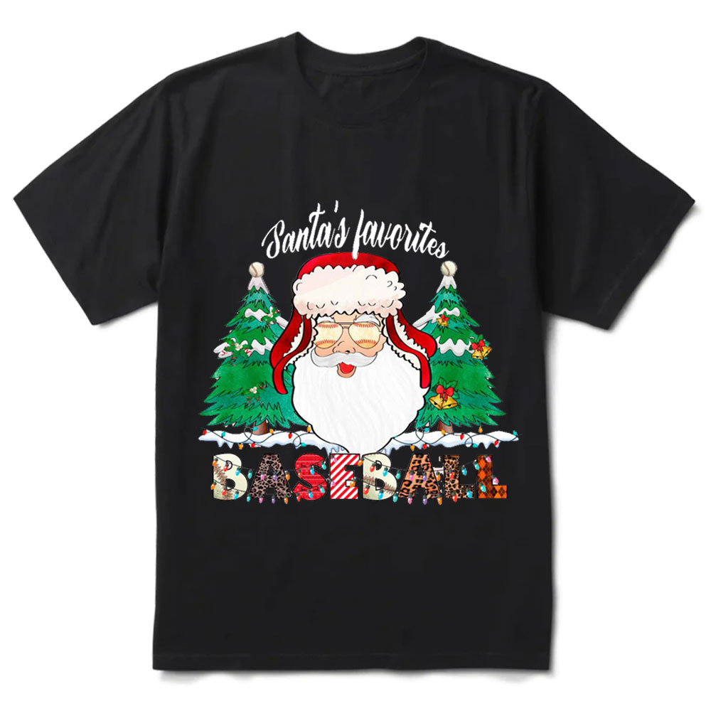 Santa's Favorite Baseball Football Soccer Basketball Tennis Volleyball  Christmas T-Shirt