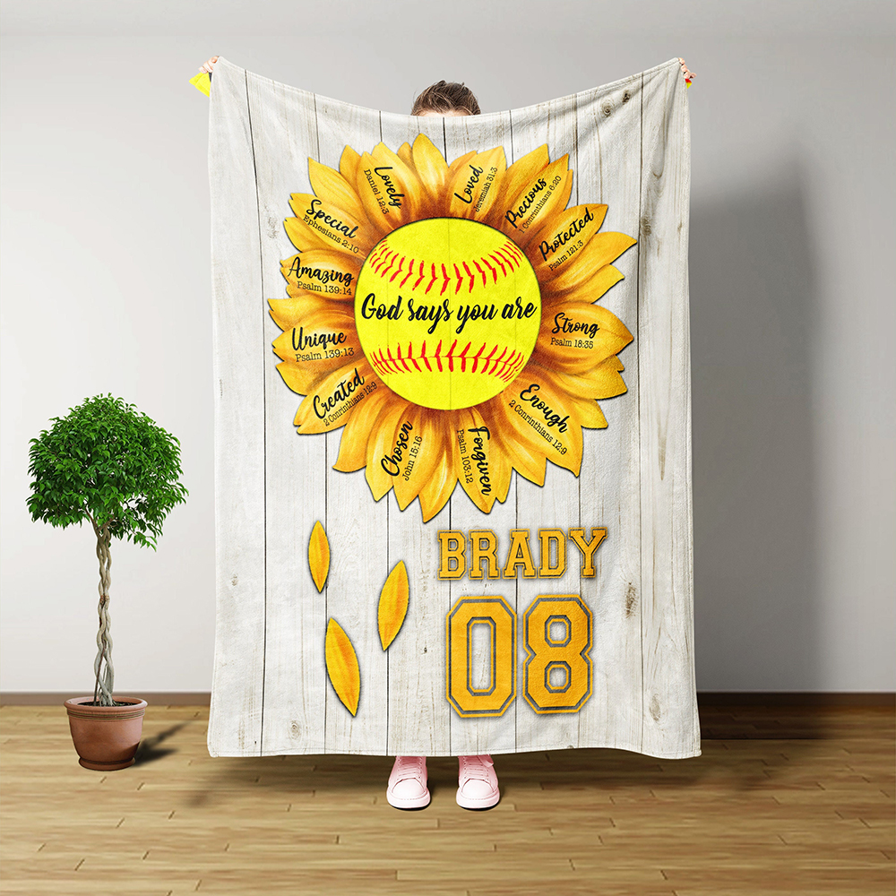 Personalized Sunflower Baseball Blanket