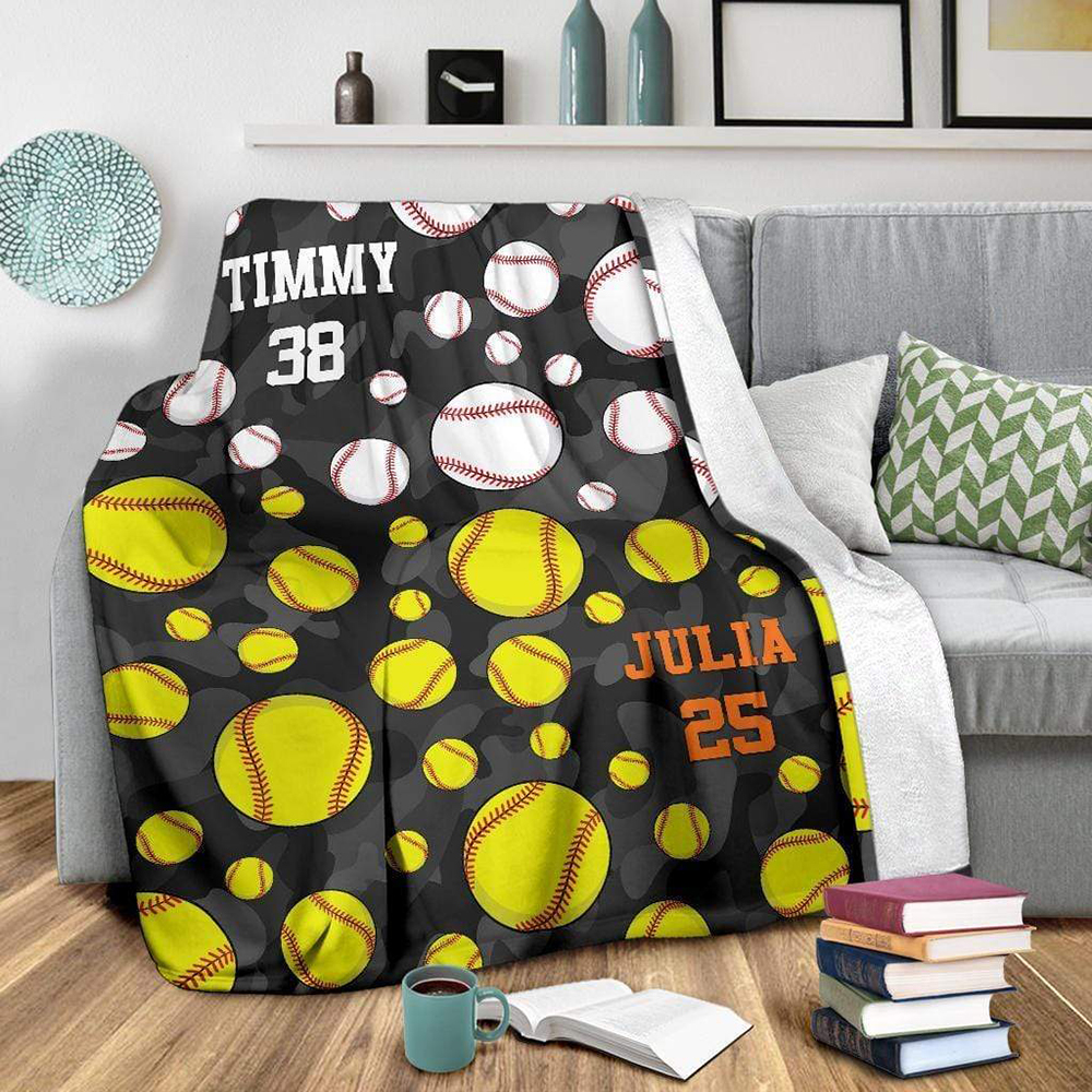 Personalized Baseball And Softball Couple Blanket