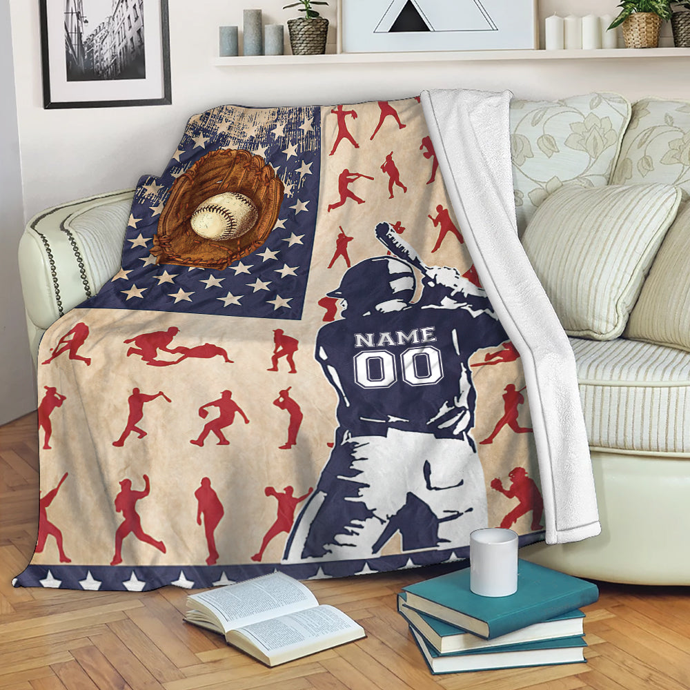 Personalized American Flag Baseball Blanket
