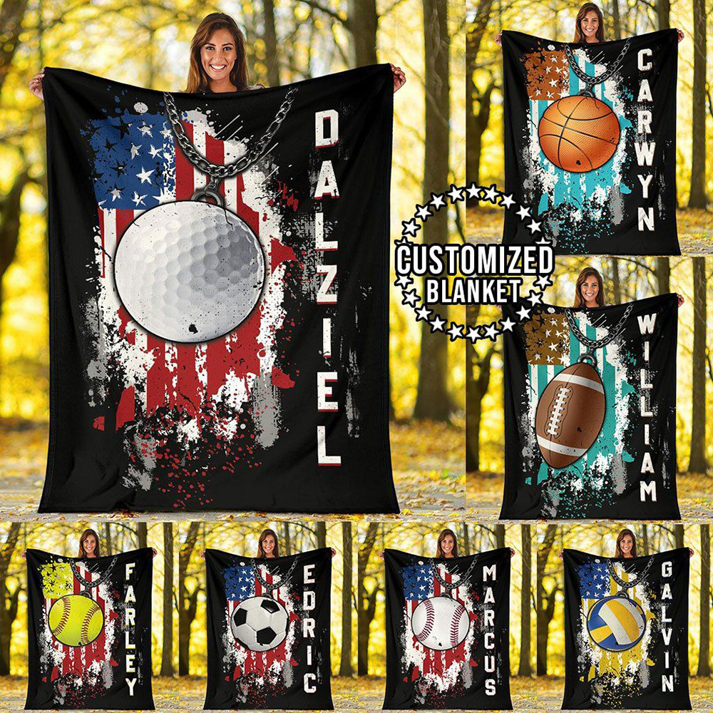 Personalized Baseball Softball Football Soccer Golf Basketball Volleyball Blanket