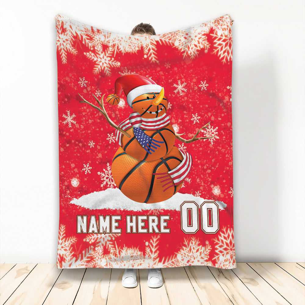 Personalized Christmas Snowman Basketball Blanket