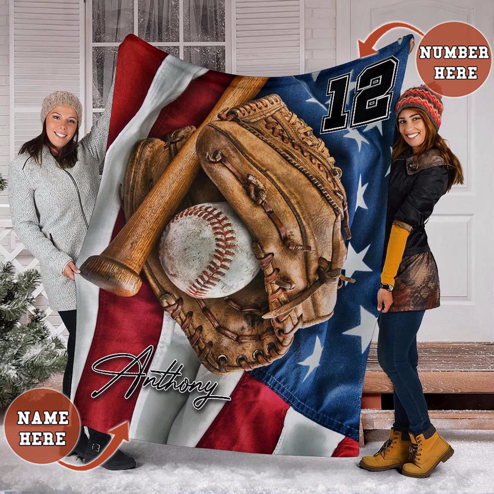 Personalized Baseball America Flag Blanket