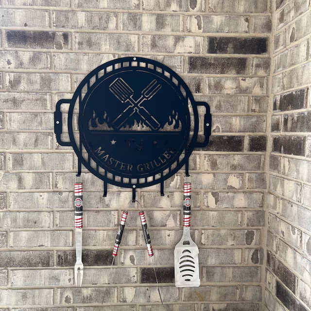 Master of the Grill Metal Sign with Utensil Hangers