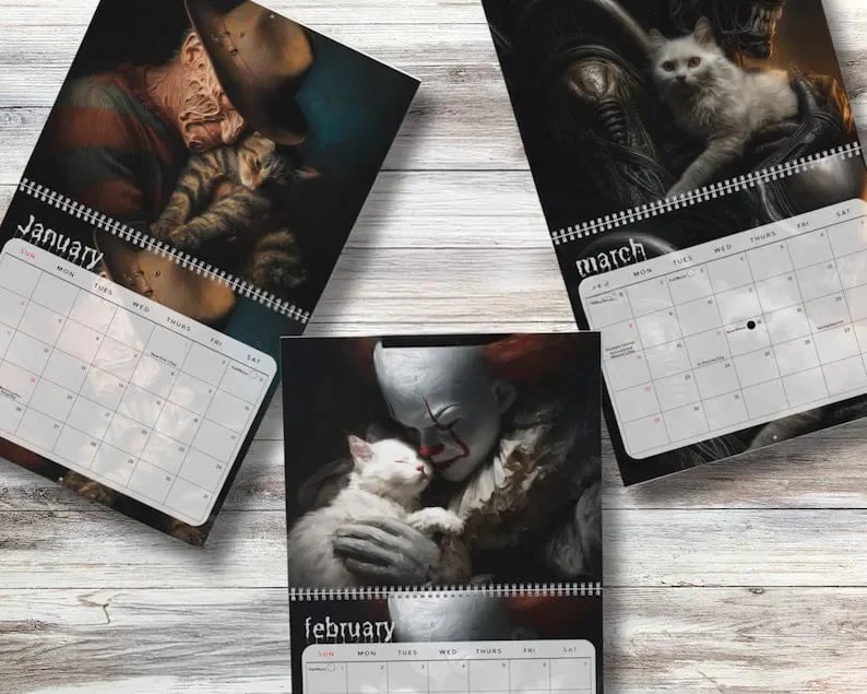 2026 Halloween Horror Movie & Cats Wall Calendar