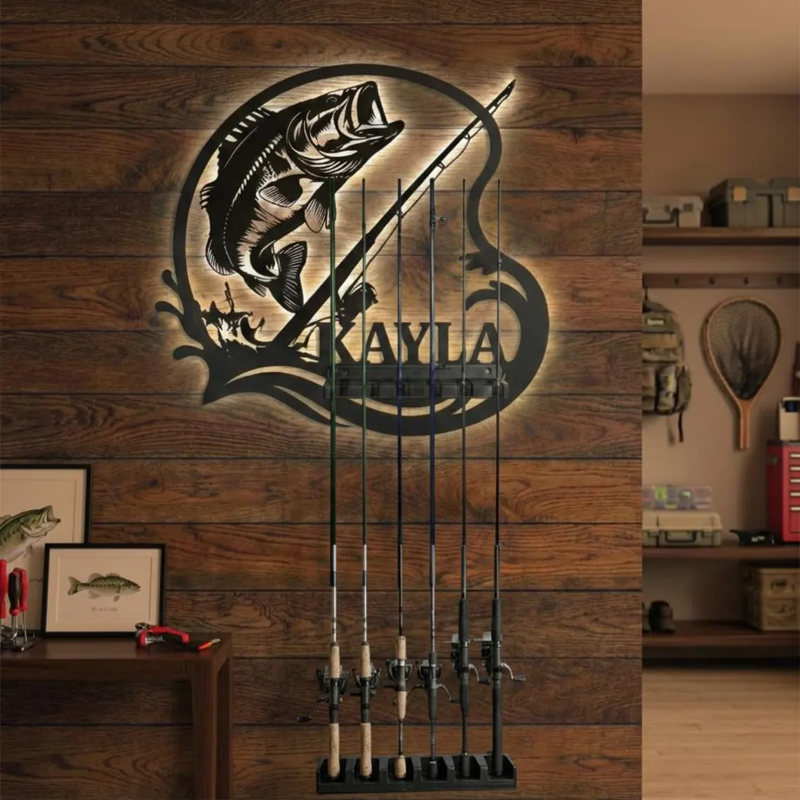 Personalized Fishing Rod Holder Wall Mount
