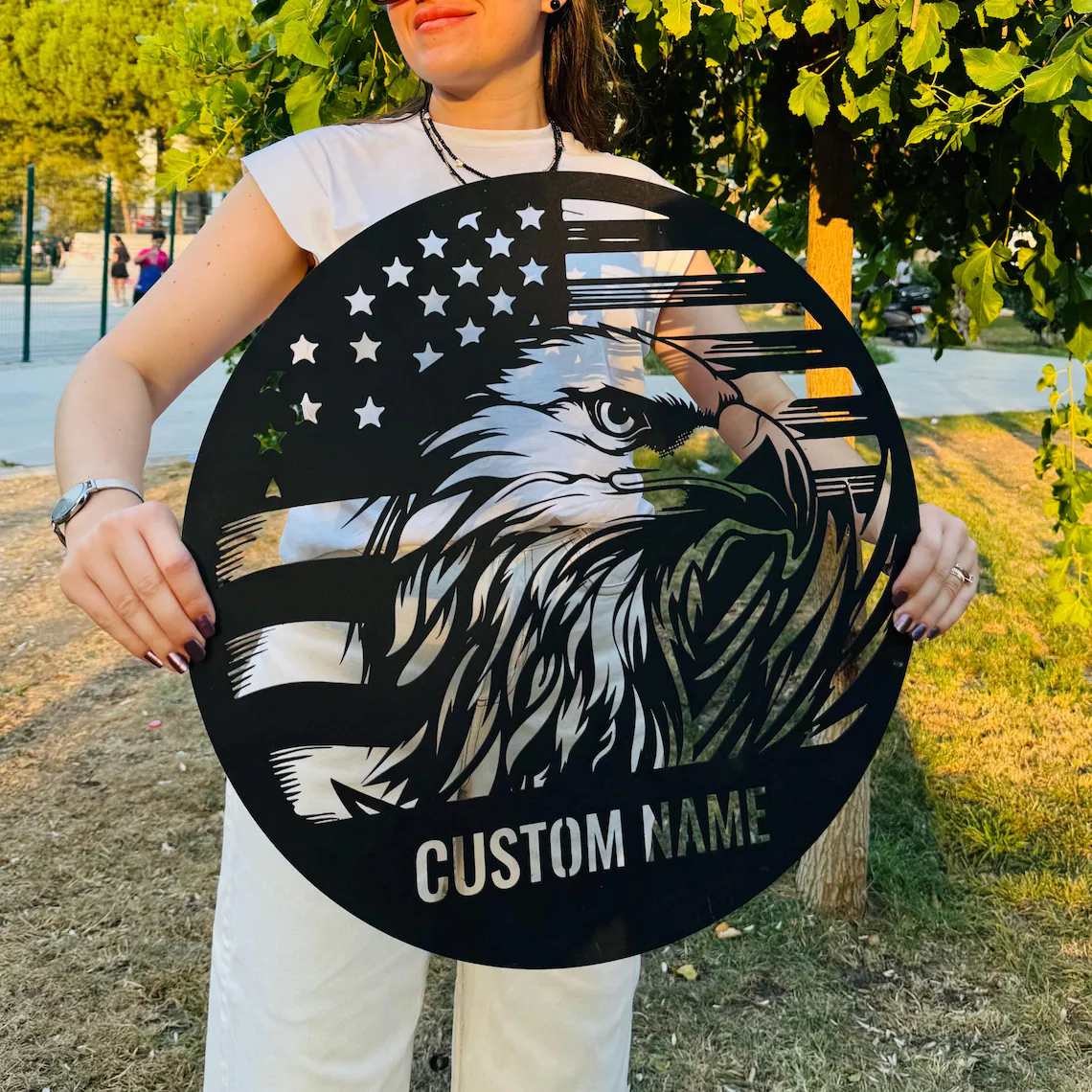 Custom Eagle-Shaped American Flag Metal Sign