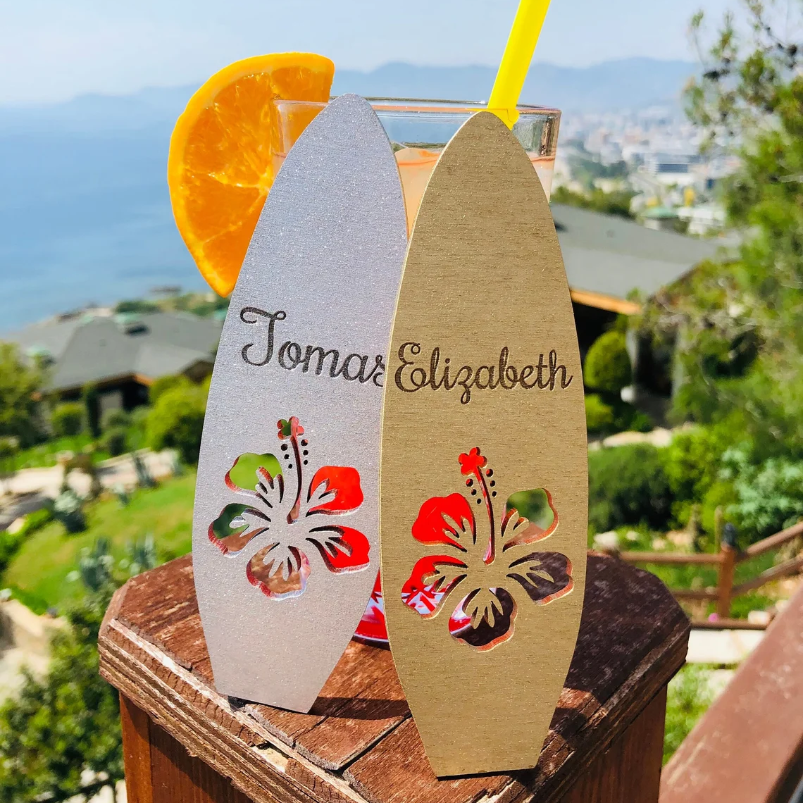 Custom Summer Surfboard Seat Cards Party Decorations