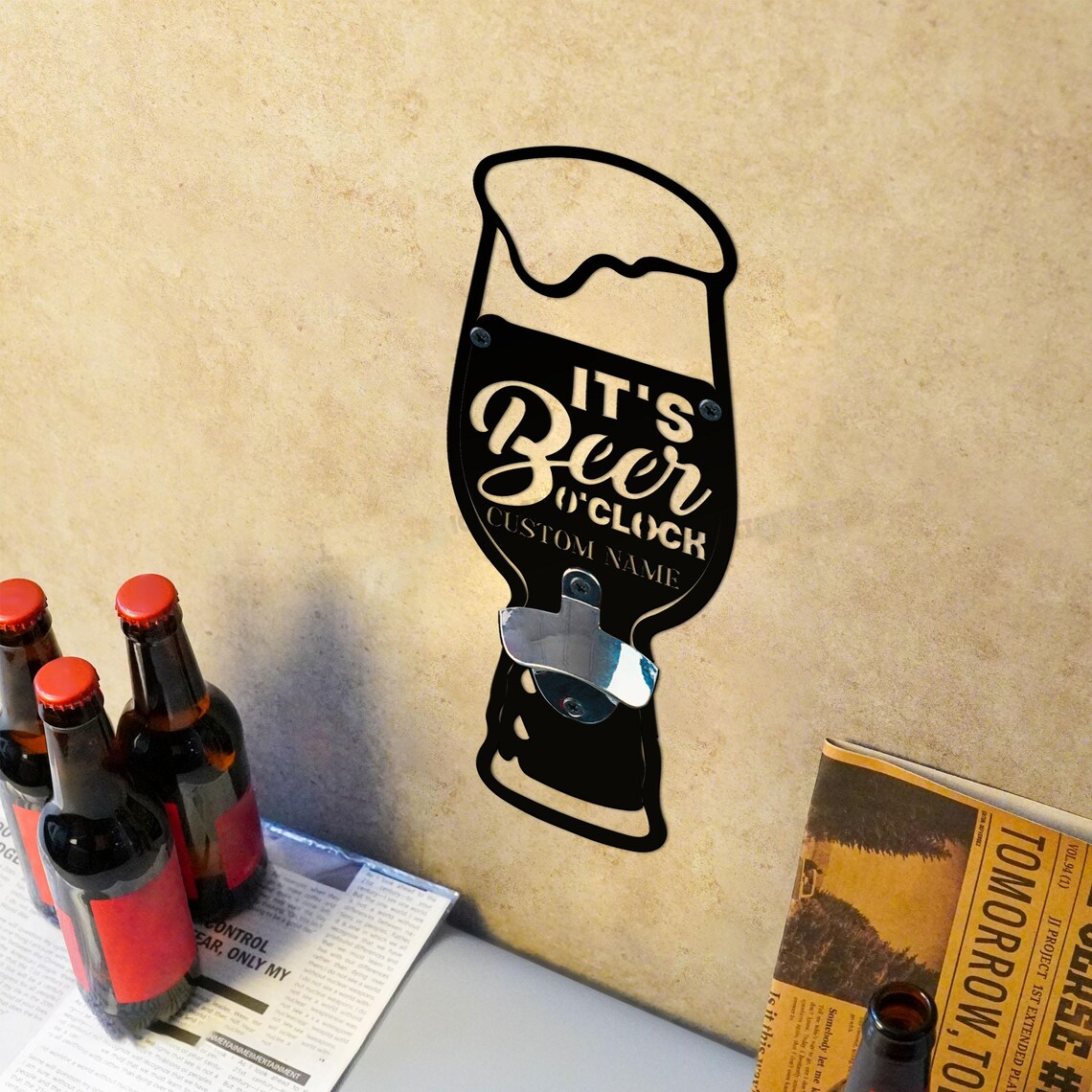 Customizable Fun-Themed Wall-Mounted Beer Opener