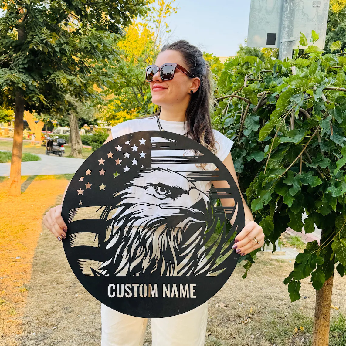 Custom Eagle-Shaped American Flag Metal Sign