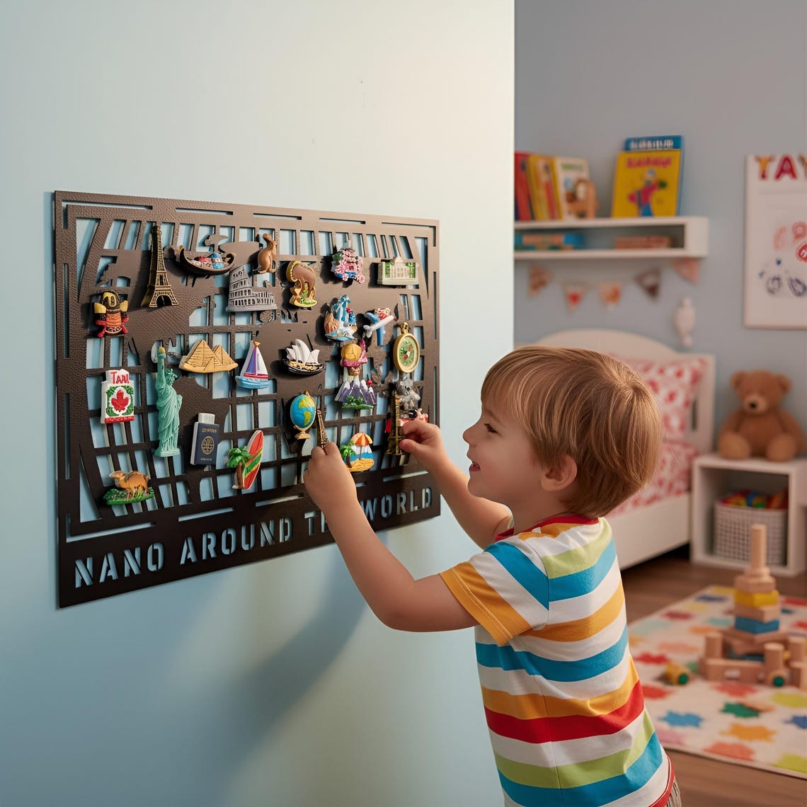 Personalized Travel Magnet Board: Metal World Map Souvenir Display image 3