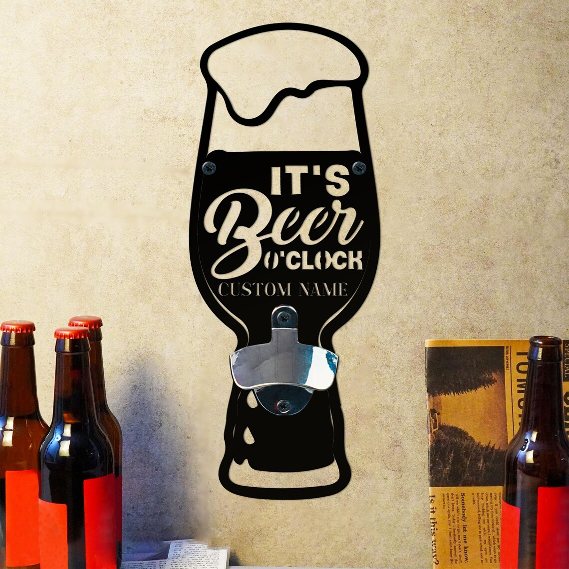 Customizable Fun-Themed Wall-Mounted Beer Opener