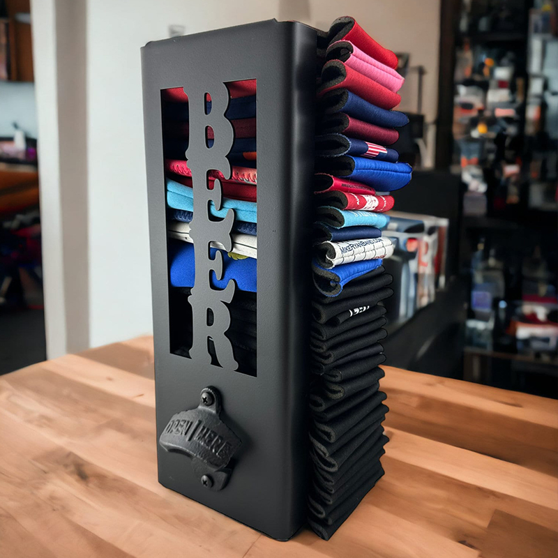 Custom can cooler holder with bottle opener