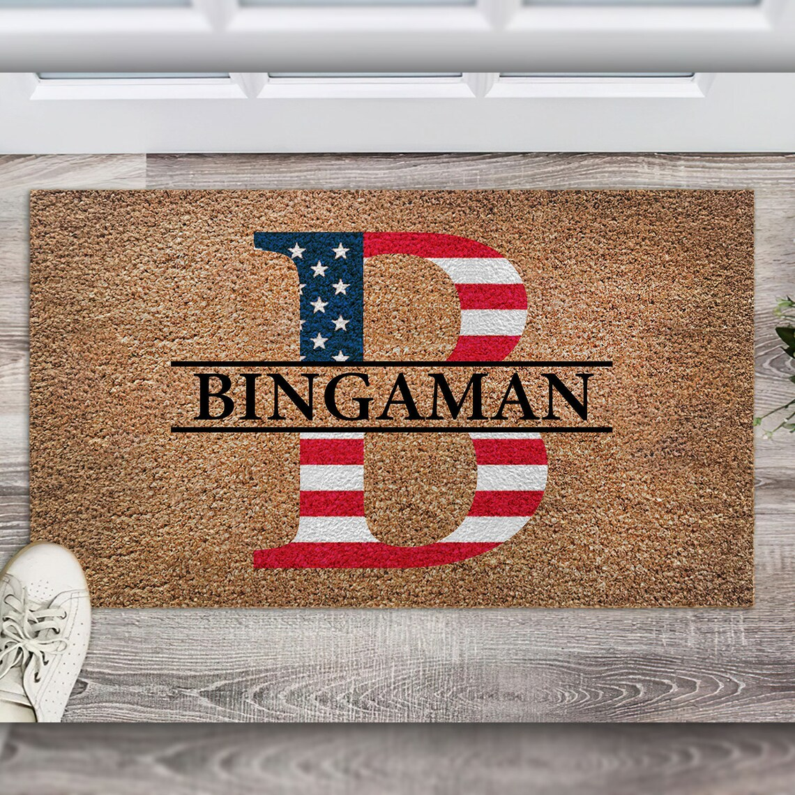 American Flag Last Name Personalized Doormat