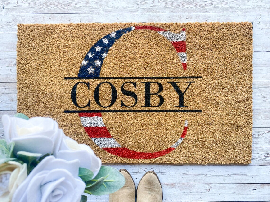 American Flag Last Name Personalized Doormat