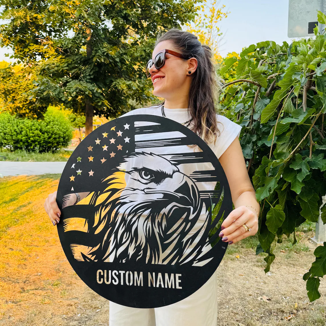 Custom Eagle-Shaped American Flag Metal Sign