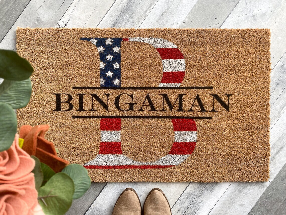 American Flag Last Name Personalized Doormat