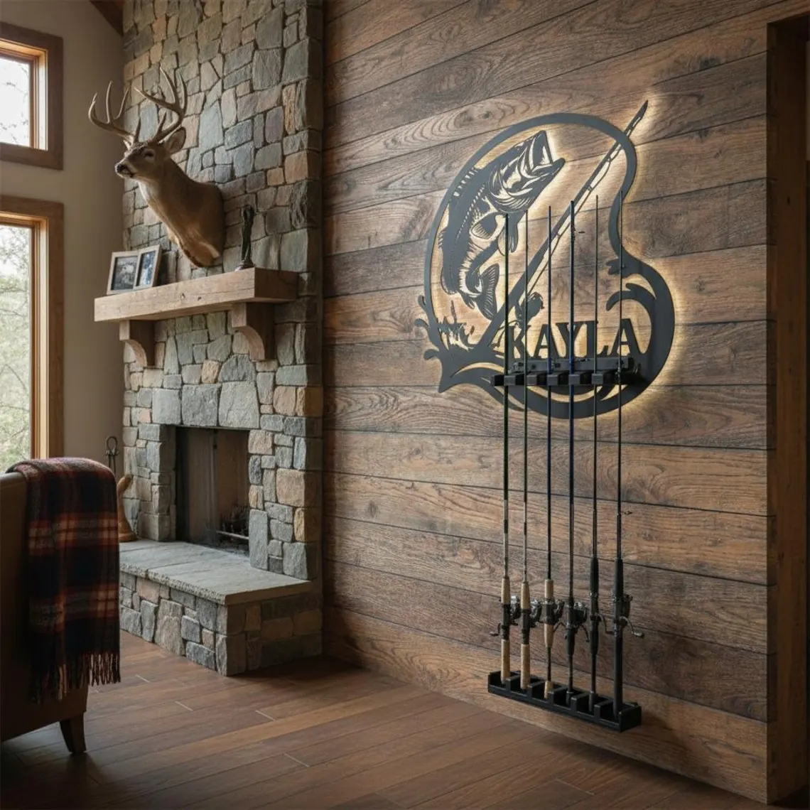 Personalized Fishing Rod Holder Wall Mount