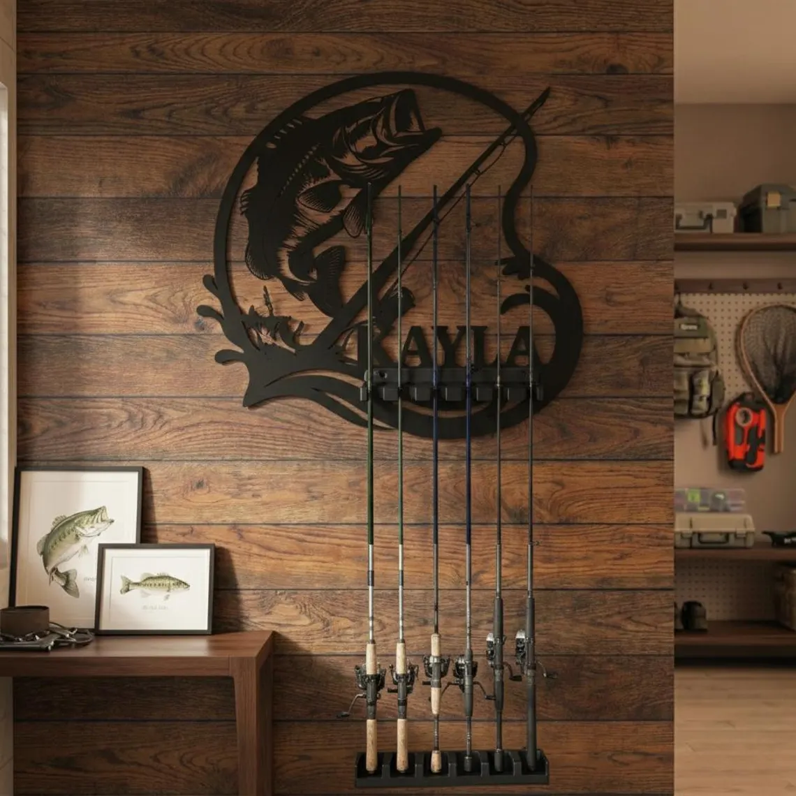 Personalized Fishing Rod Holder Wall Mount