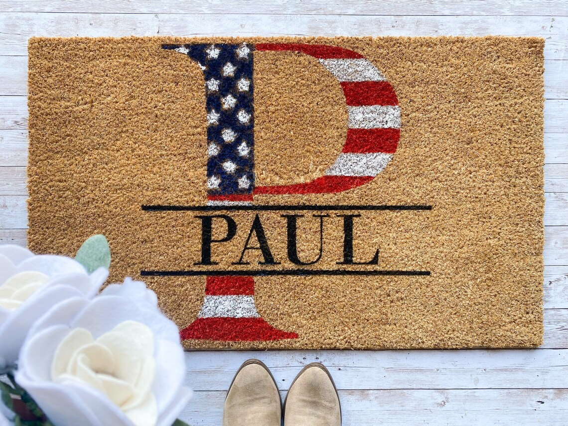 American Flag Last Name Personalized Doormat