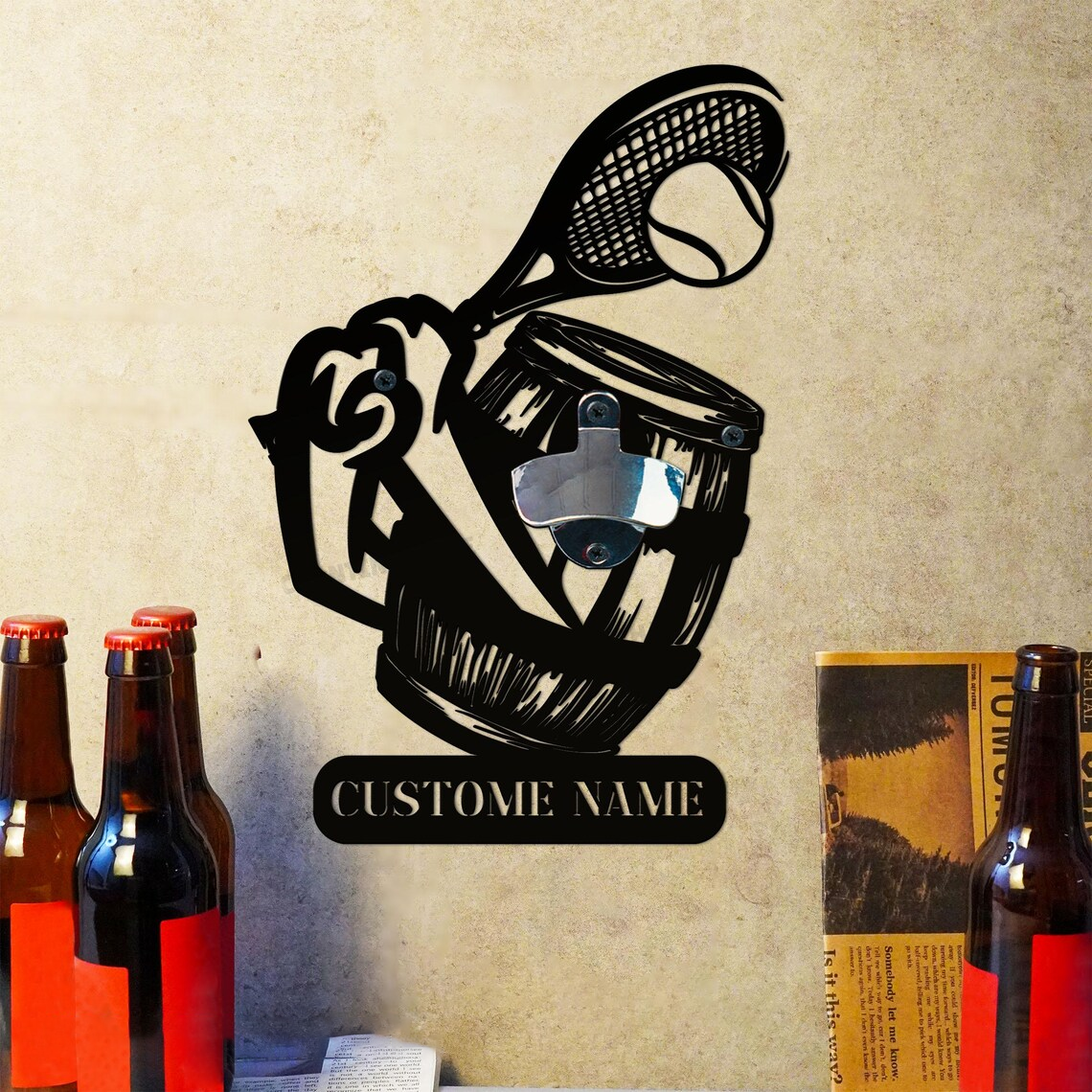 Customizable Fun-Themed Wall-Mounted Beer Opener
